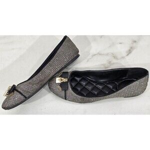 Michael Kors Alice Ballet Flats Chain-Mesh Bow Lock Glitter Black Gold Women 6.5